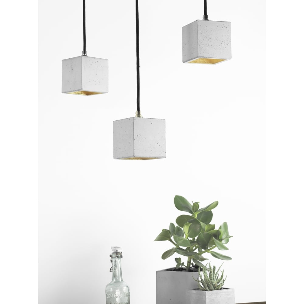 Modern Light Grey and Gold Small Concrete Cube Ceiling Light