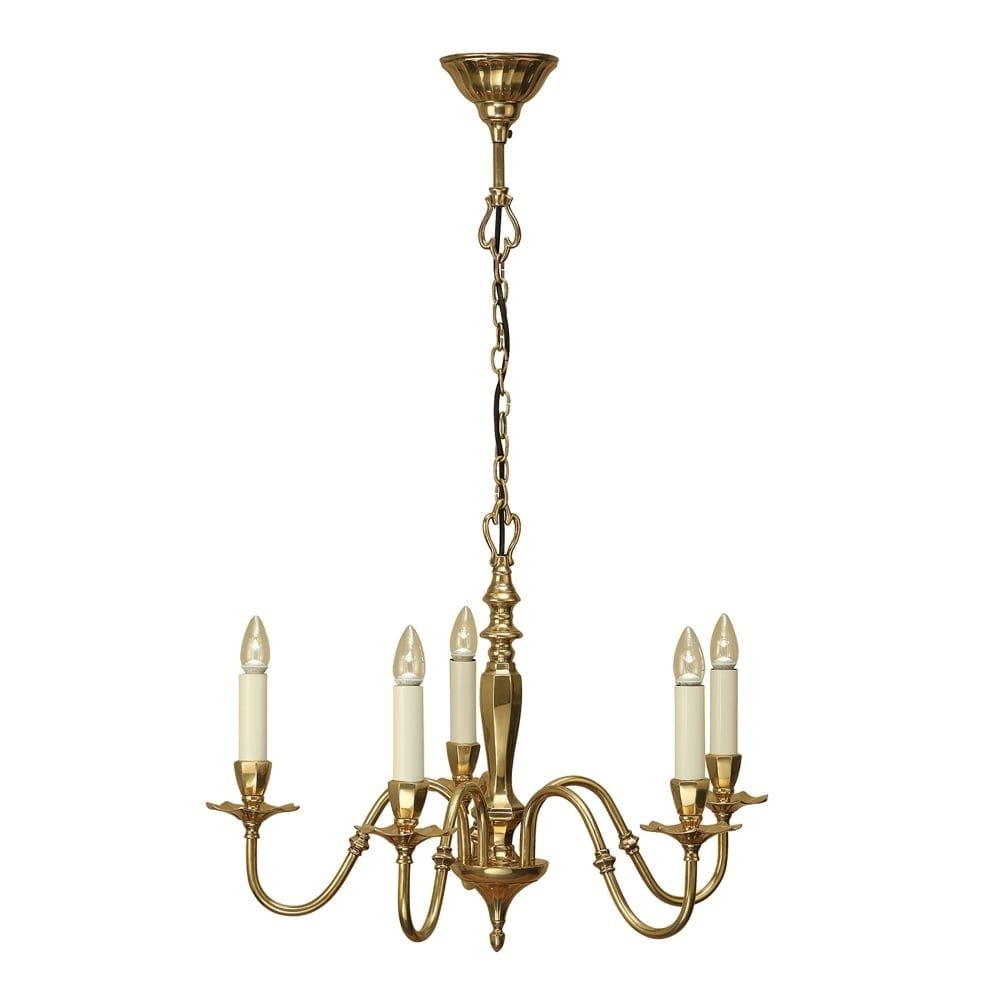 Asquith Solid Polished Brass Candle Chandelier 5 Bulb