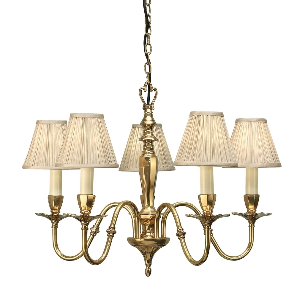 Asquith Solid Polished Brass Candle Chandelier 5 Bulb