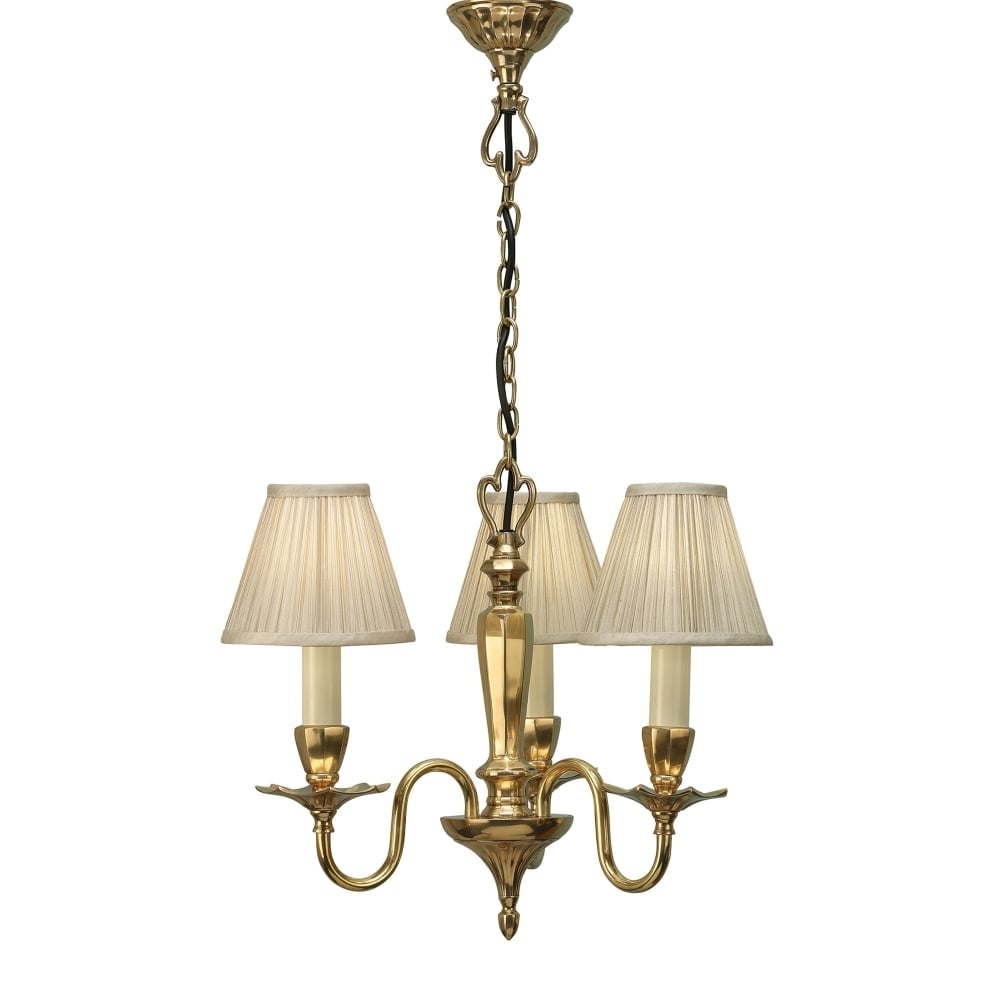 Asquith Solid Polished Brass Candle Chandelier 3 Bulb