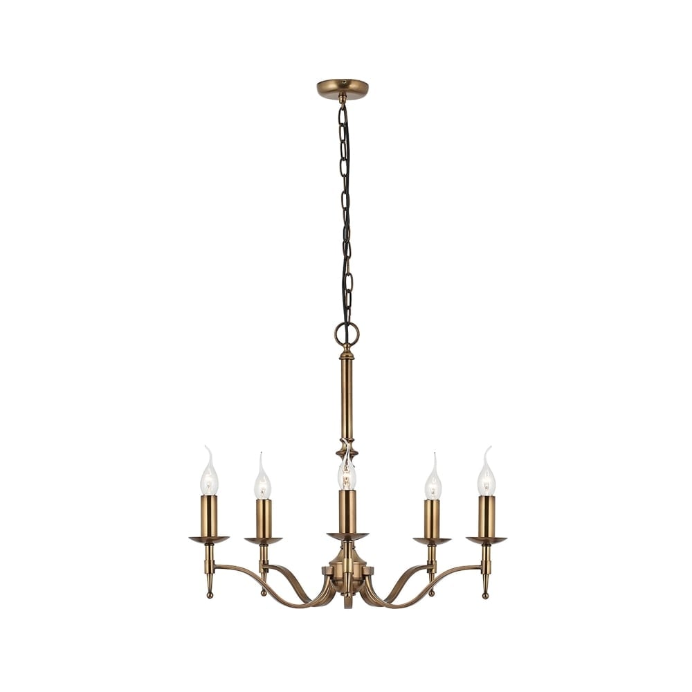 Stanford Antique Brass Chandelier, 5 Light