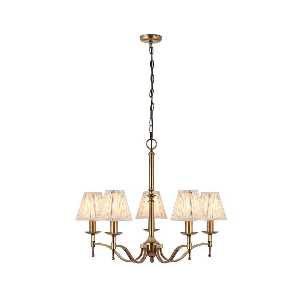 Stanford Antique Brass Chandelier, 5 Light