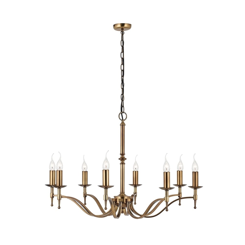 Stanford Antique Brass Chandelier, 8 Light