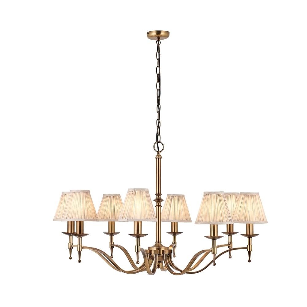 Stanford Antique Brass Chandelier, 8 Light