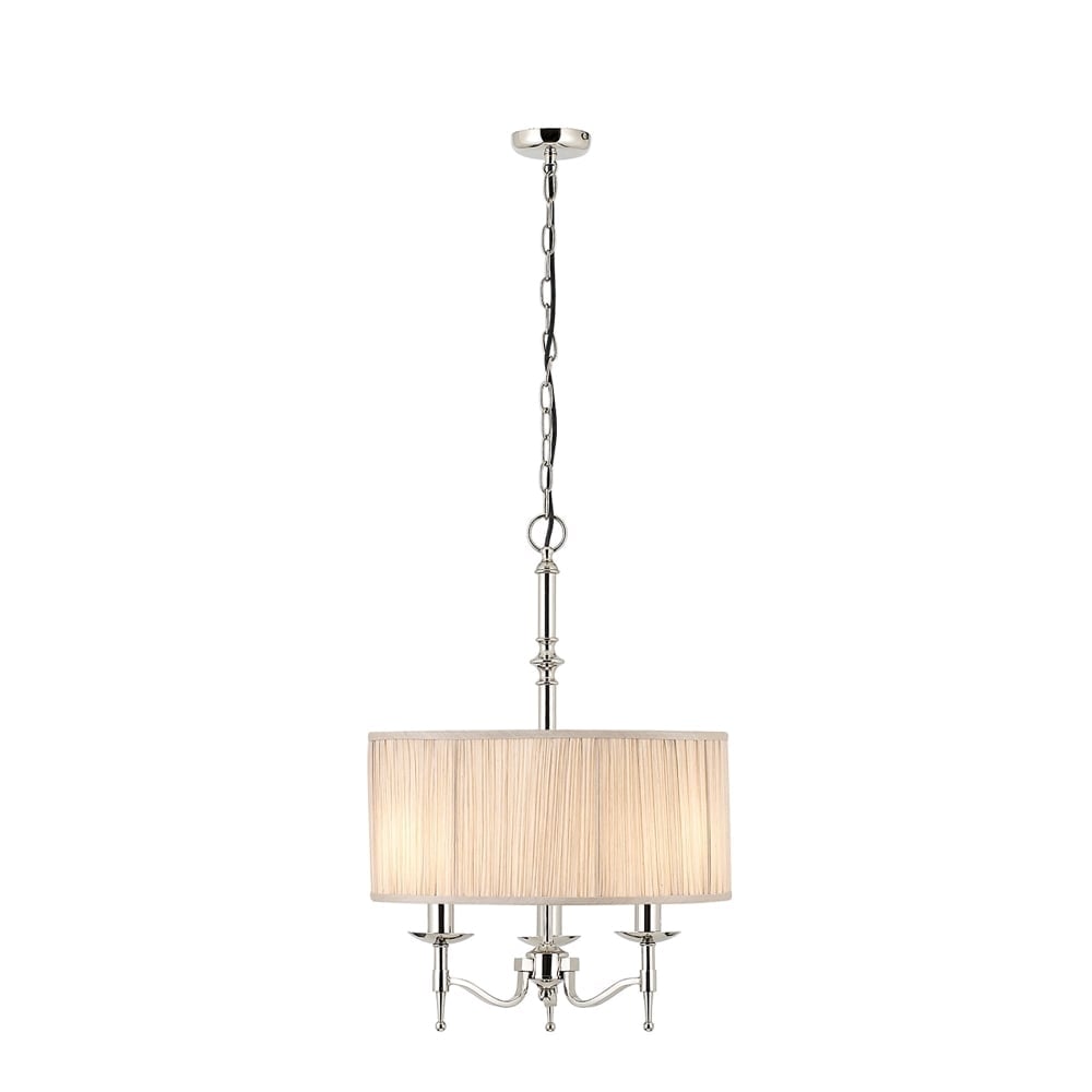 Stanford Beige Drum Shade Nickel Chandelier, 3 Light