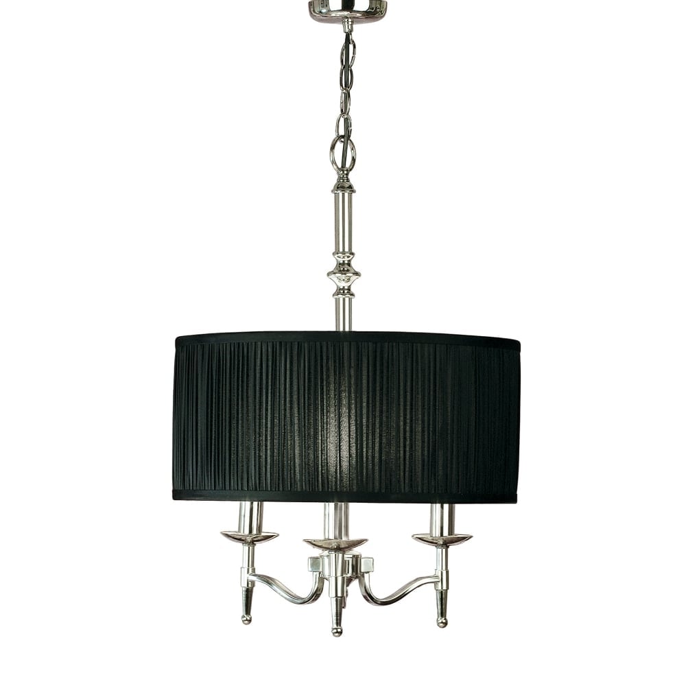 Stanford Beige Drum Shade Nickel Chandelier, 3 Light