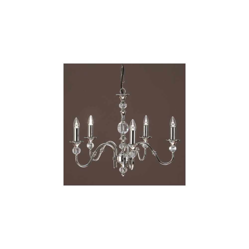 Polina Polished Nickel & Cut Crystal Chandelier, 5 Light