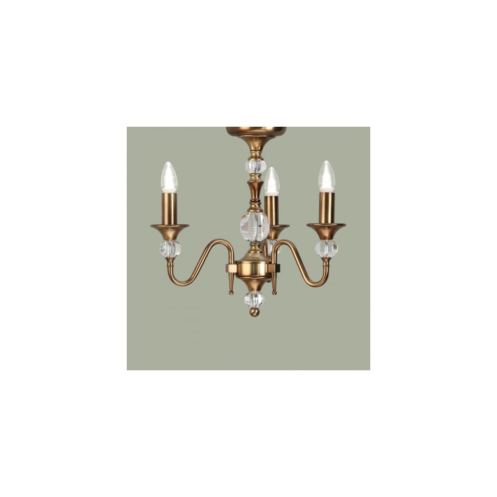 Polina Ant Brass & Cut Crystal Chandelier, 3 Light