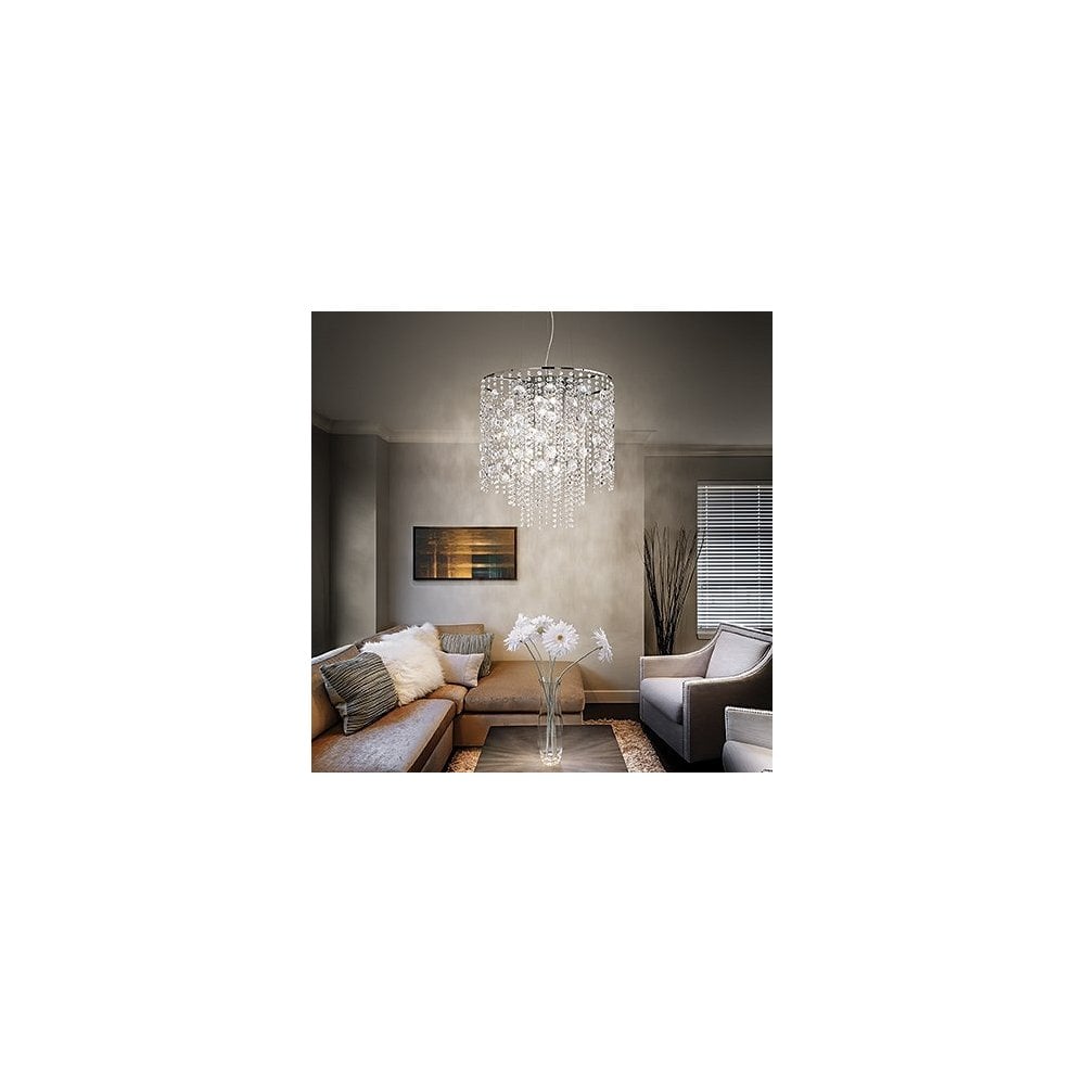 Evasione Elegant Chrome and Crystal Diamante Ceiling Pendant Light