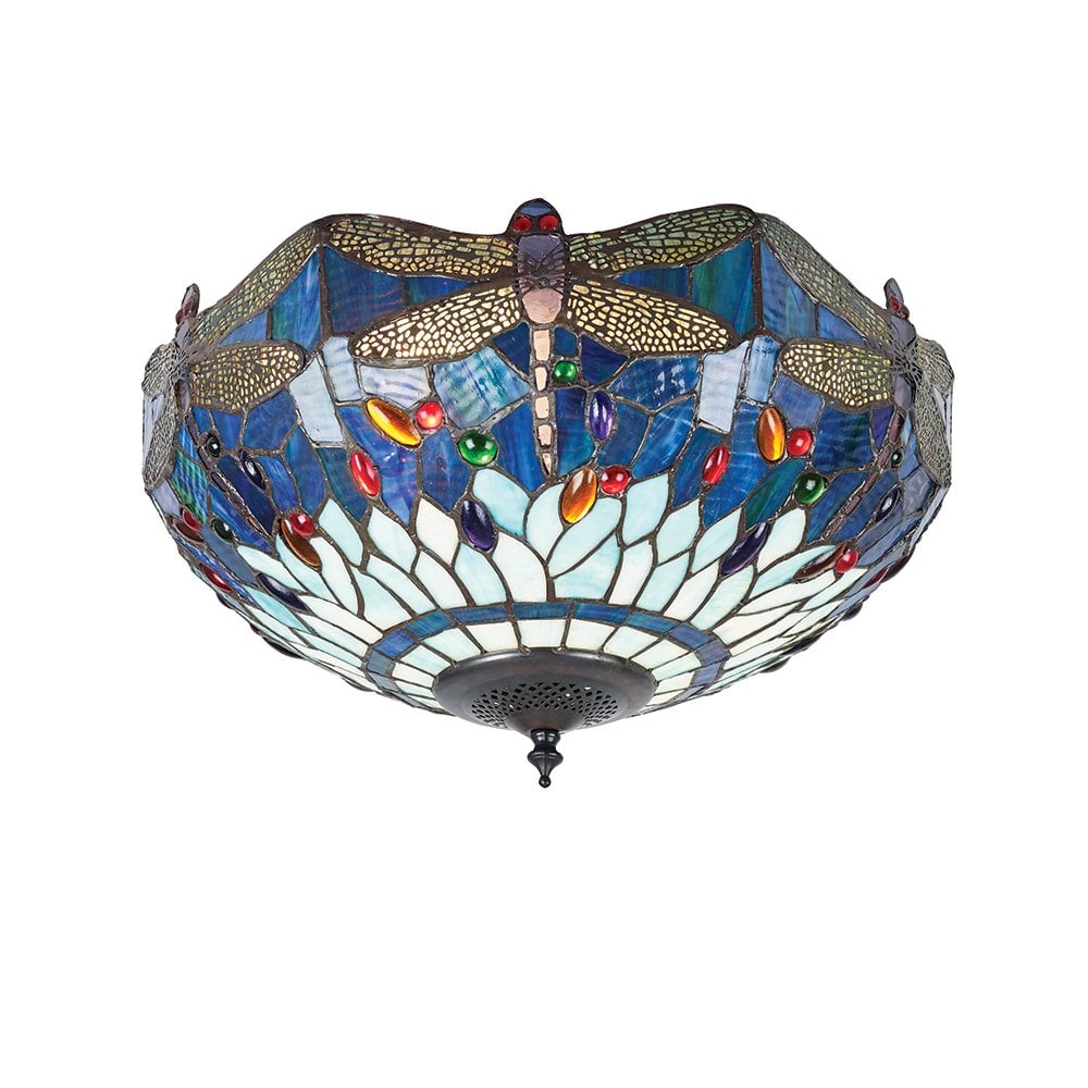 Blue Dragonfly Semi Flush Ceiling Lamp of Blue Tiffany