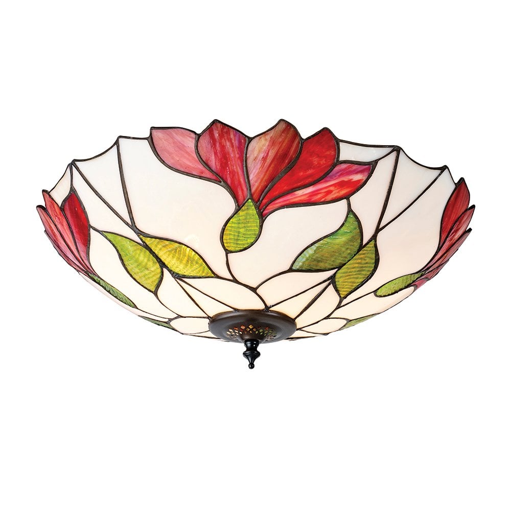 Botanica 2 Bulb Flush Red Flower Tiffany Ceiling Plate