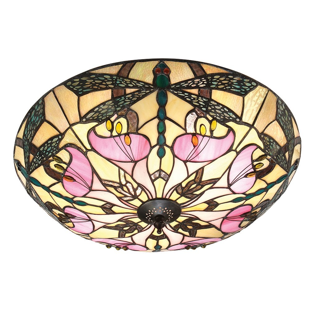 Ashton Pink Lilly & Dragonfly Tiffany Glass Flush Shade