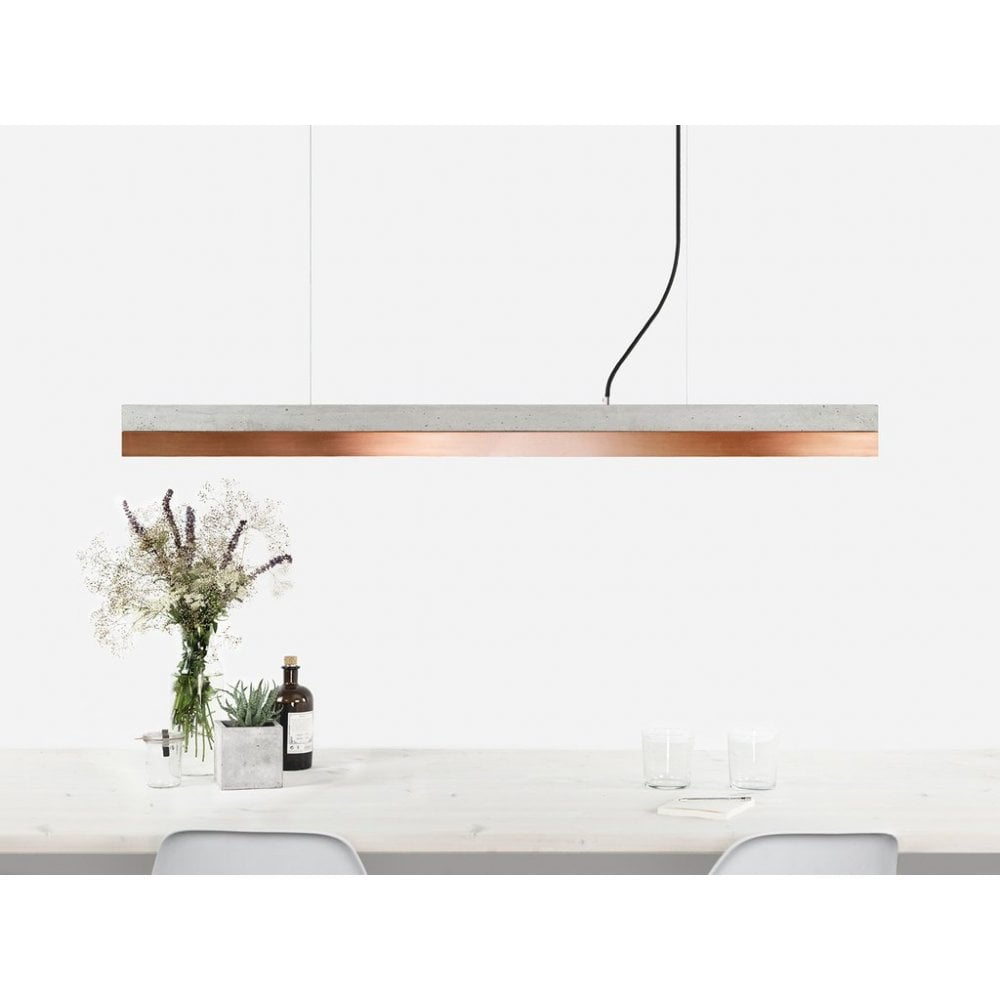 Pale Concrete and Copper LED Bar Pendant Light, 122cm, Warm White (2.7K)