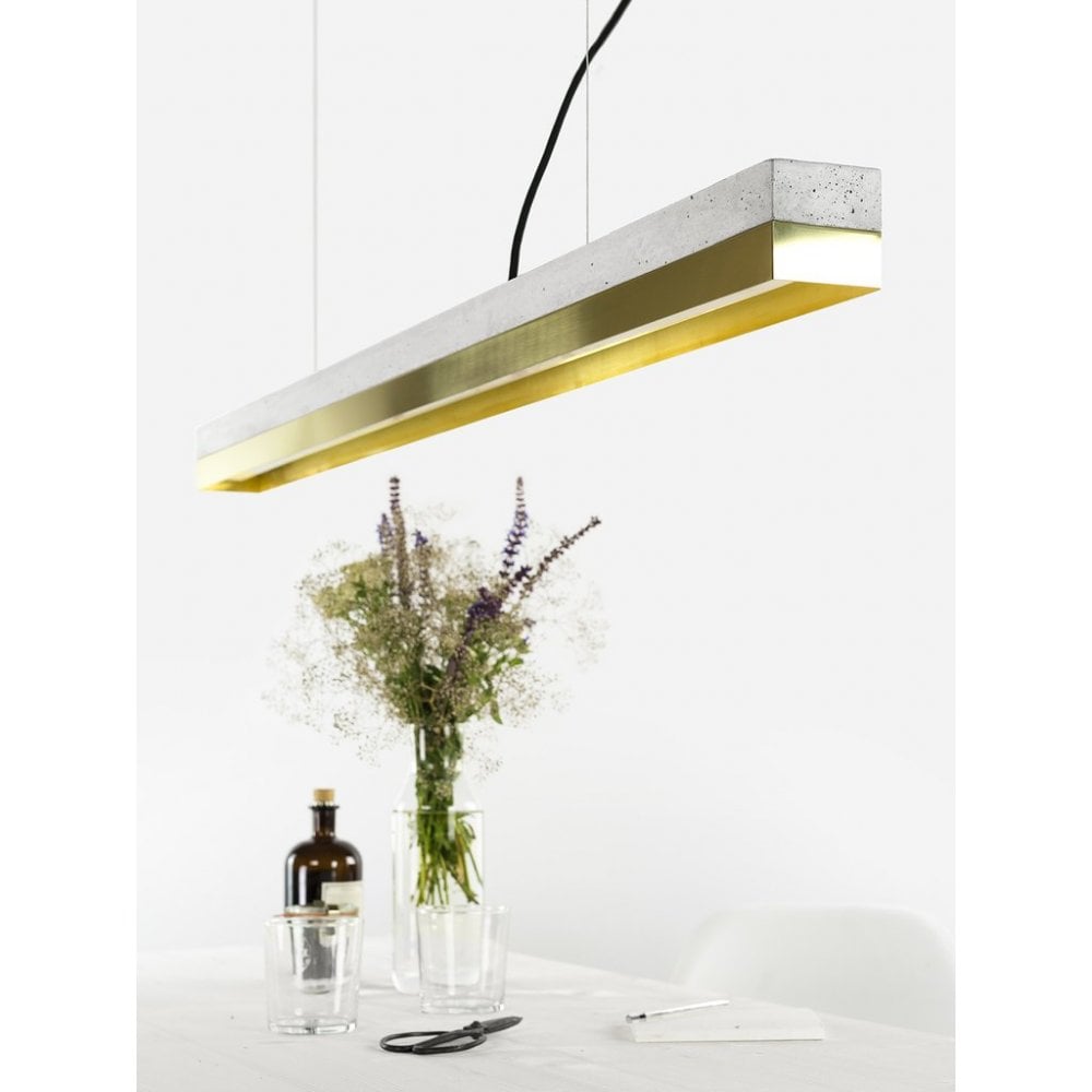 Pale Concrete and Brass LED Bar Pendant Light, 122cm, Warm White (2.7K)