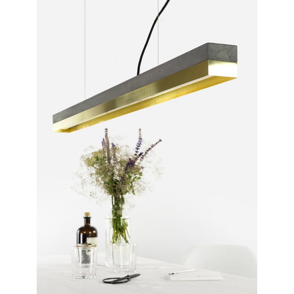 Dark Concrete and Brass LED Bar Pendant Light, 122cm, Warm White (2.7K)