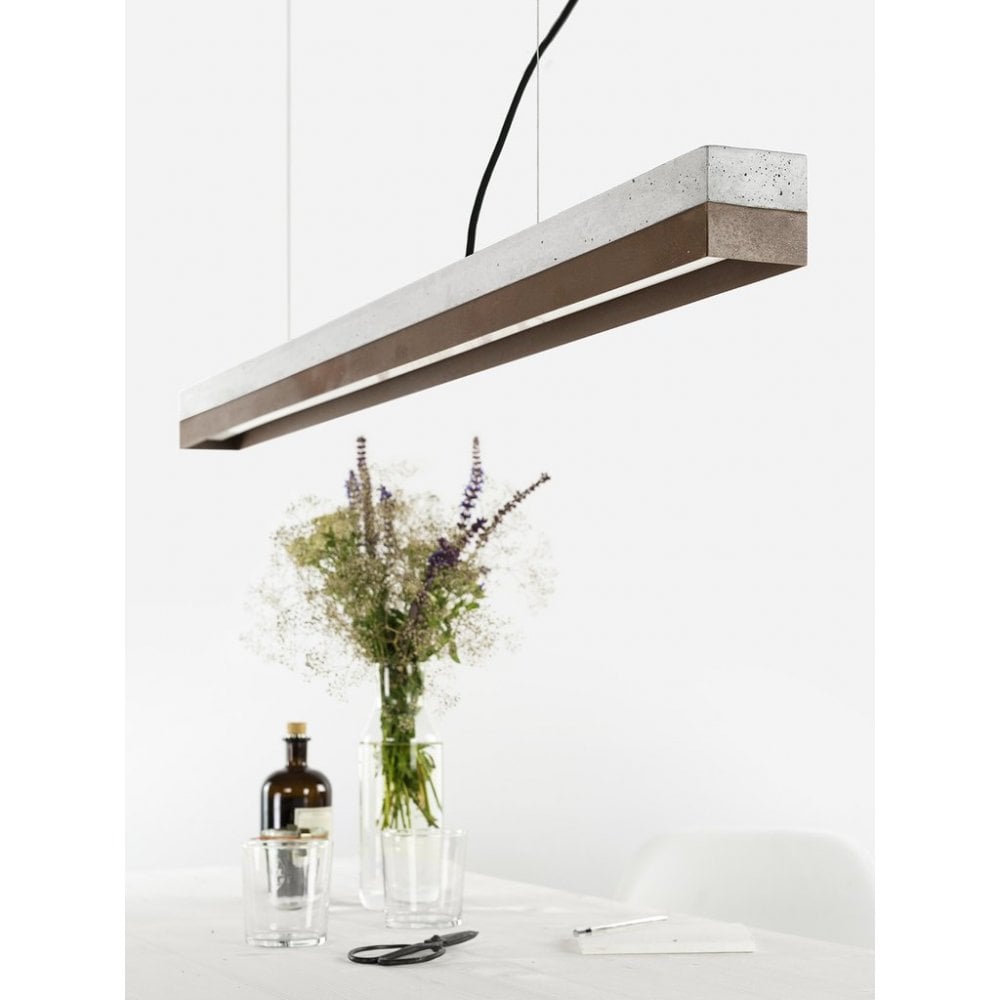 Pale Concrete and Rust Corten Steel LED Bar Pendant Light, 122cm, Warm White (2.7K)