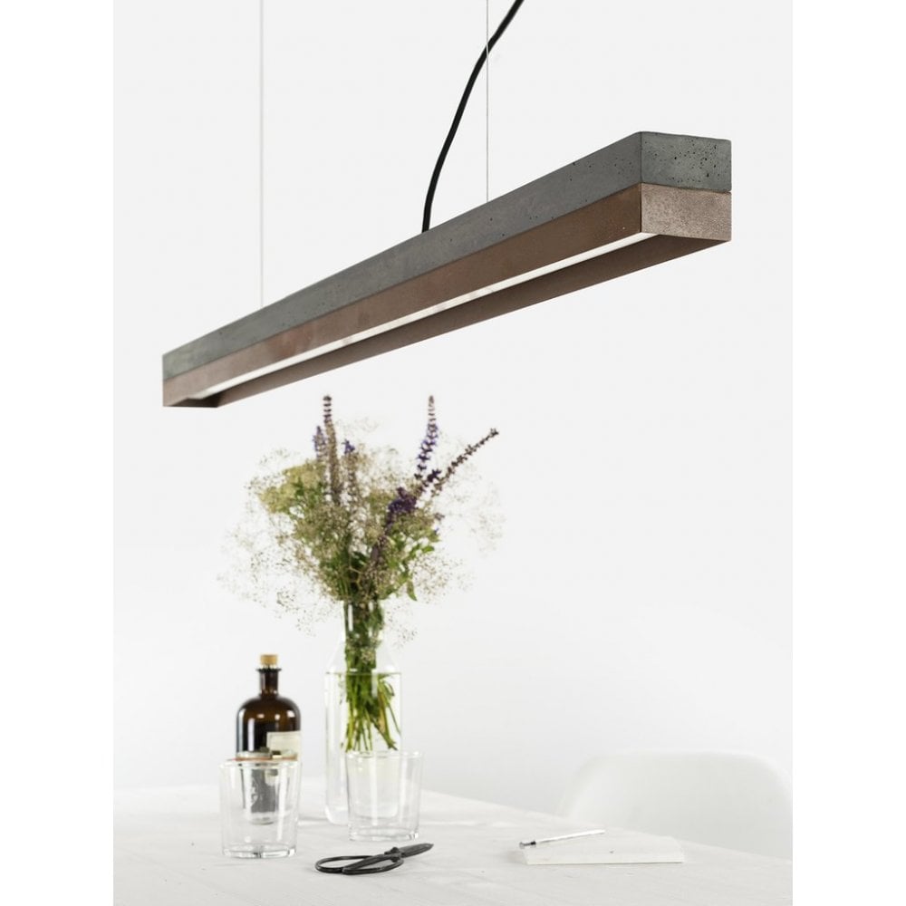 Dark Concrete and Rust Corten Steel LED Bar Pendant Light, 122cm, Warm White (2.7K)