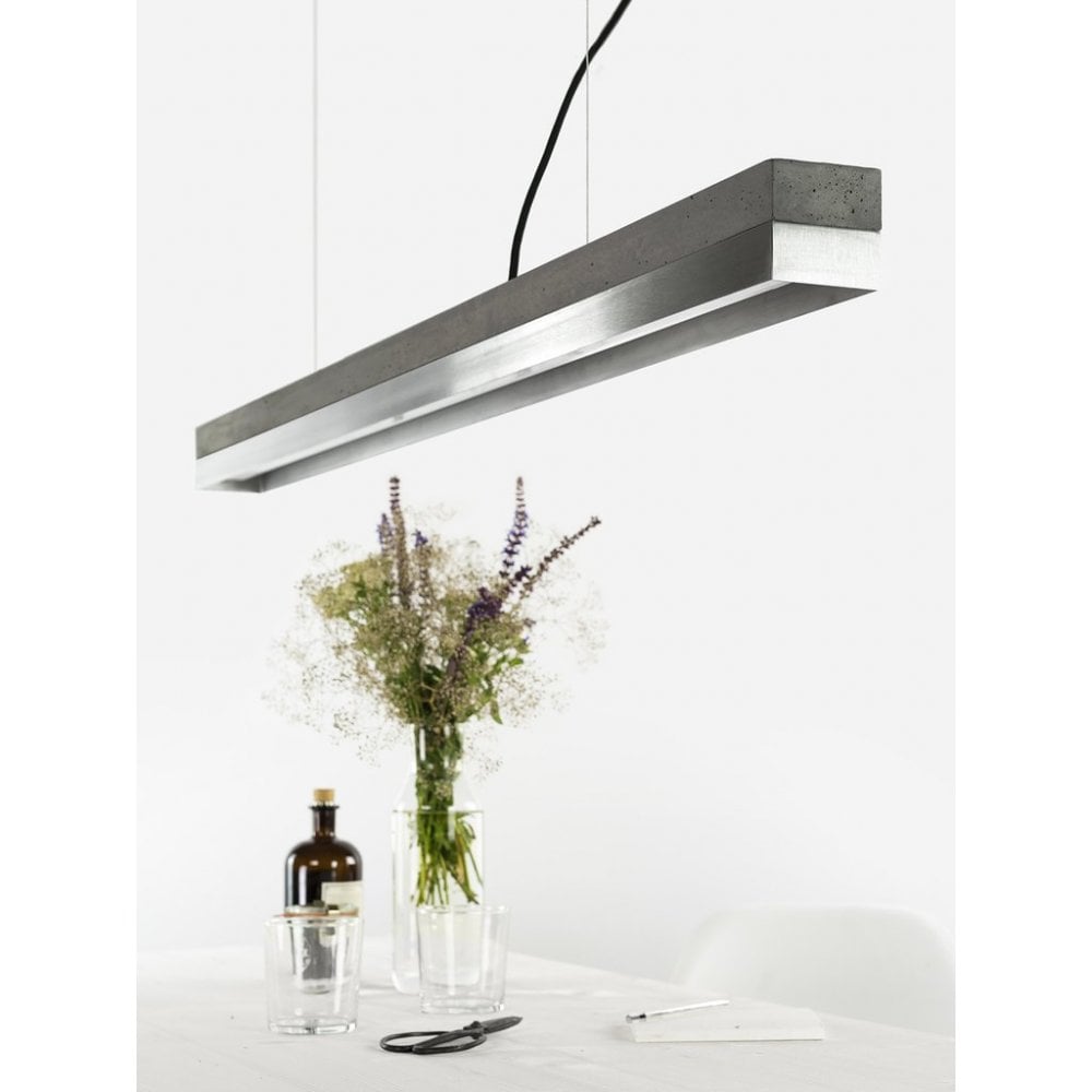 Dark Concrete and Stainless Steel LED Bar Pendant Light, 122cm, Warm White (2.7K)