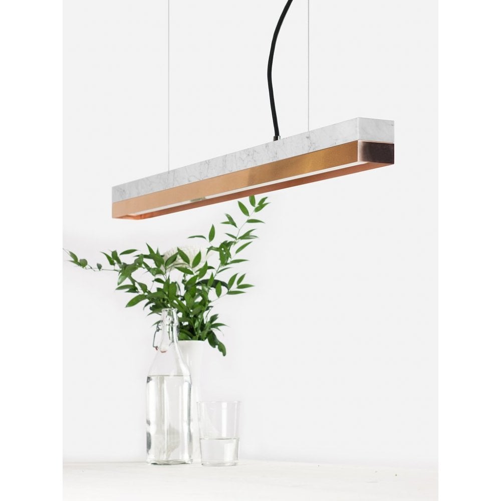 Carrara Marble and Copper LED Bar Pendant Light, 92cm, Warm White (2.7K)