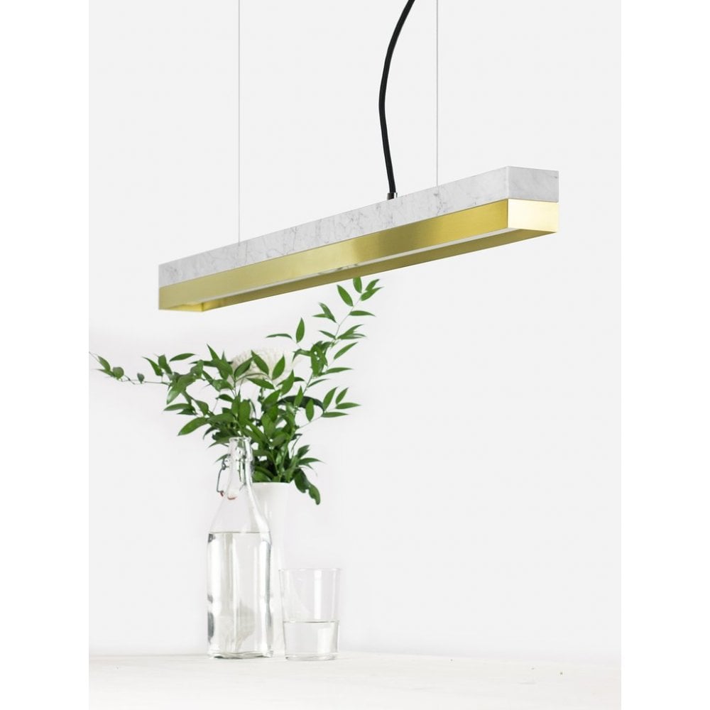 Carrara Marble and Brass LED Bar Pendant Light, 92cm, Warm White (2.7K)