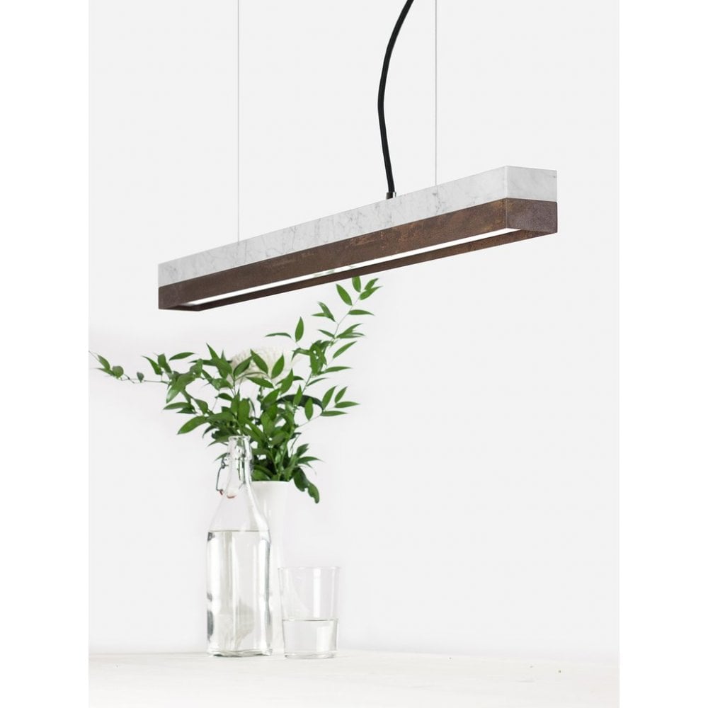 Carrara Marble and Corten Steel LED Bar Pendant Light, 92cm, Warm White (2.7K)