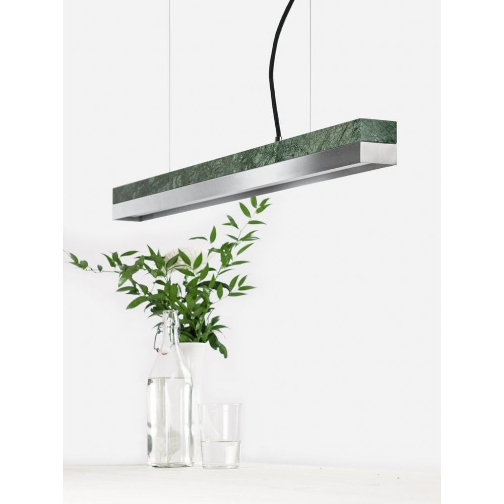 Verde Guatemala Marble and Stainless Steel LED Bar Pendant Light, 92cm, Warm White (2.7K)