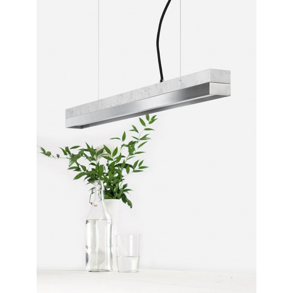 Carrara Marble and Stainless Steel LED Bar Pendant Light, 92cm, Warm White (2.7K)