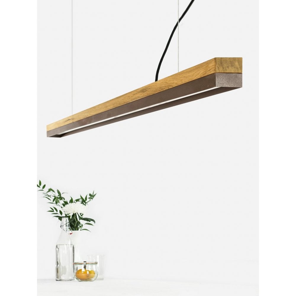 Oak Wood and Corten Steel LED Bar Pendant Light, 182cm, Warm White (2.7K)