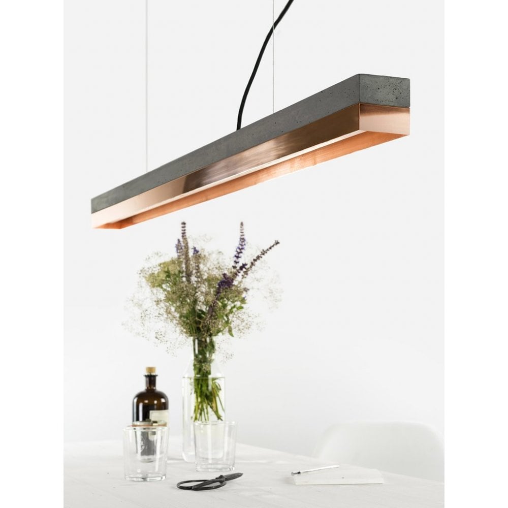 Dark Concrete and Copper LED Bar Pendant Light, 122cm, Warm White (2.7K)