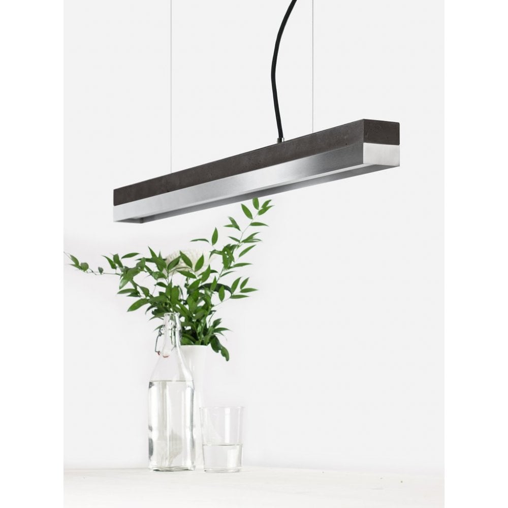 Dark Concrete and Stainless Steel LED Bar Pendant Light, 92cm, Warm White (2.7K)