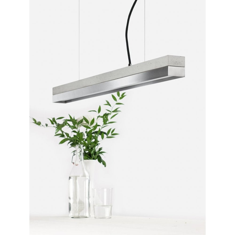 Pale Concrete and Stainless Steel LED Bar Pendant Light, 92cm, Warm White (2.7K)