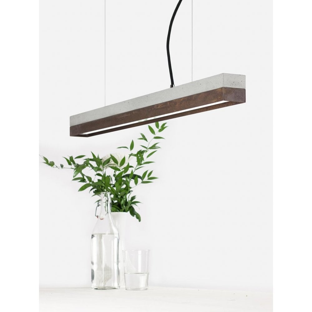 Pale Concrete and Rust Corten Steel LED Bar Pendant Light, 92cm, Warm White (2.7K)