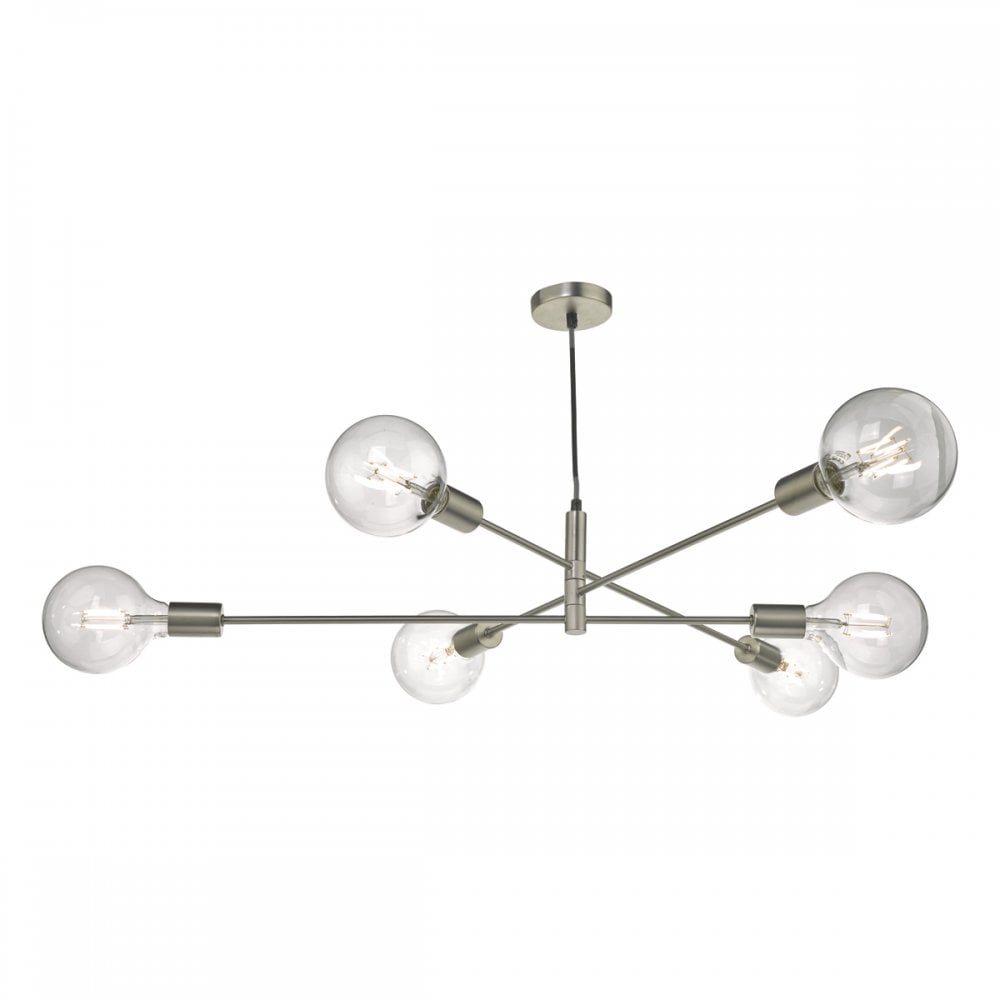 Alana Rustic 6 Bulb Vintage Ceiling Pendant Light Satin Chrome