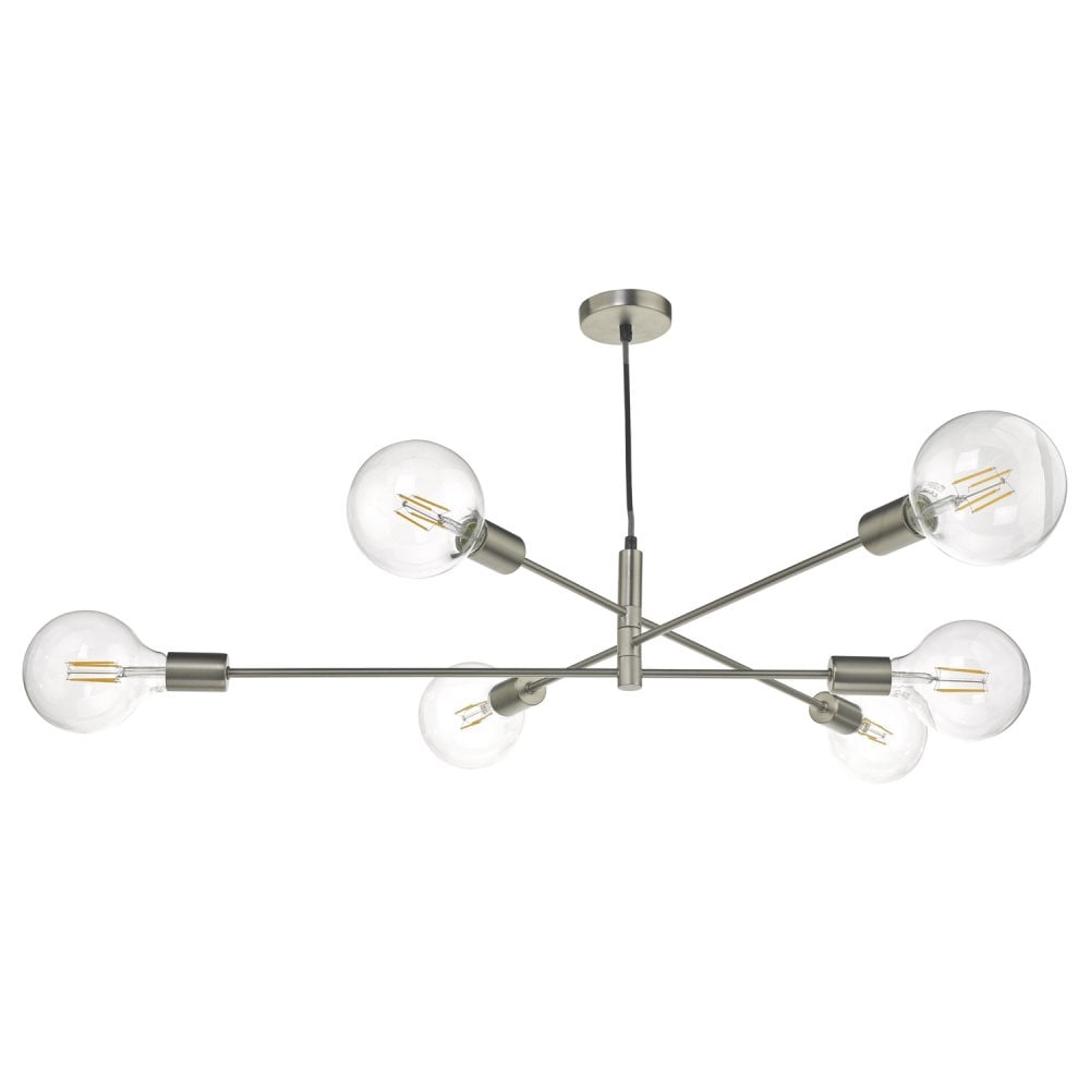 Alana Rustic 6 Bulb Vintage Ceiling Pendant Light Satin Chrome