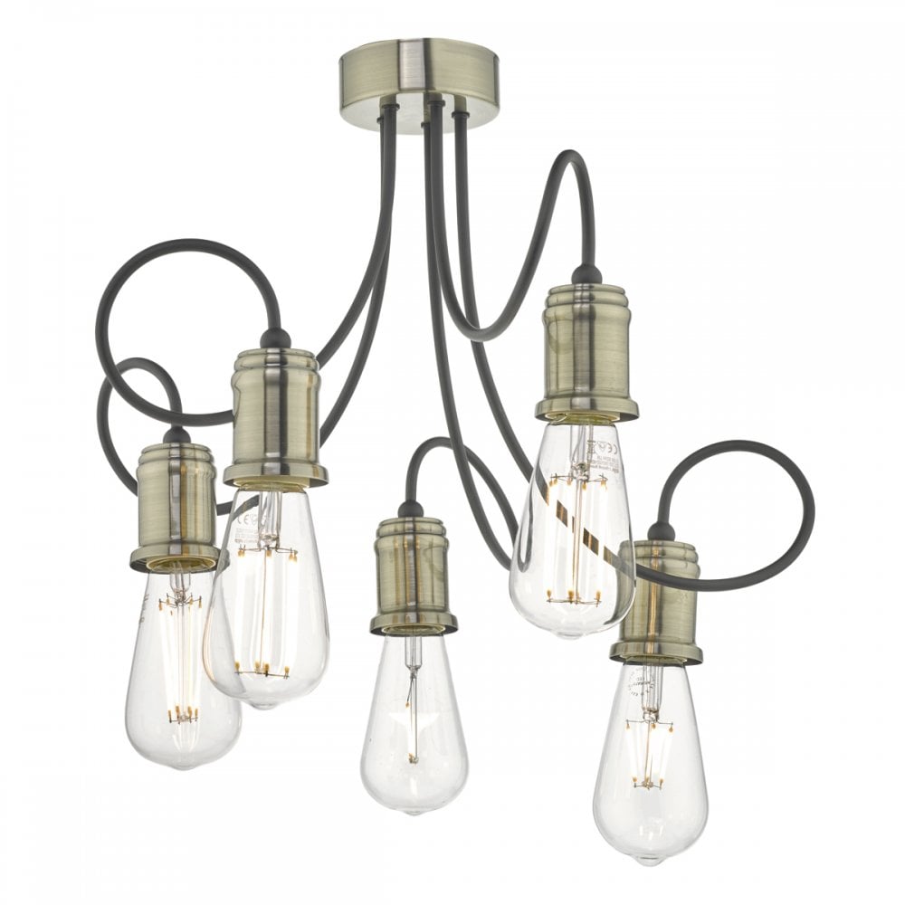 Alzbet 5lt Semi Flush Antique Brass & Black