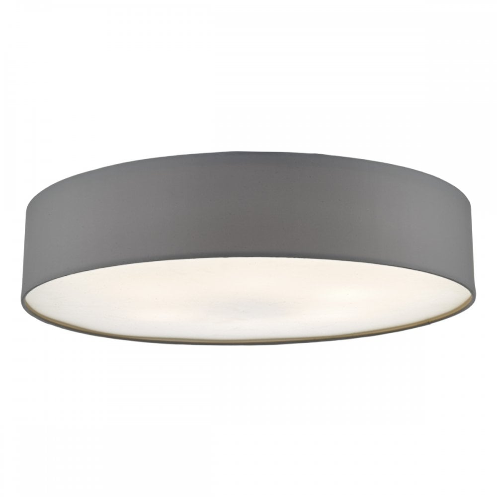 Cierro Simple Grey Smooth Fabric Flush Drum Shade Ceiling Light