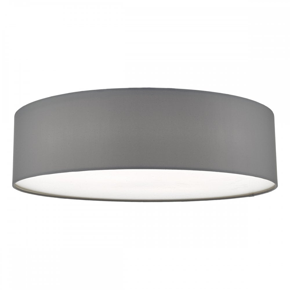 Cierro Simple Grey Smooth Fabric White Frosted Plastic Flush Drum Shade Ceiling Light