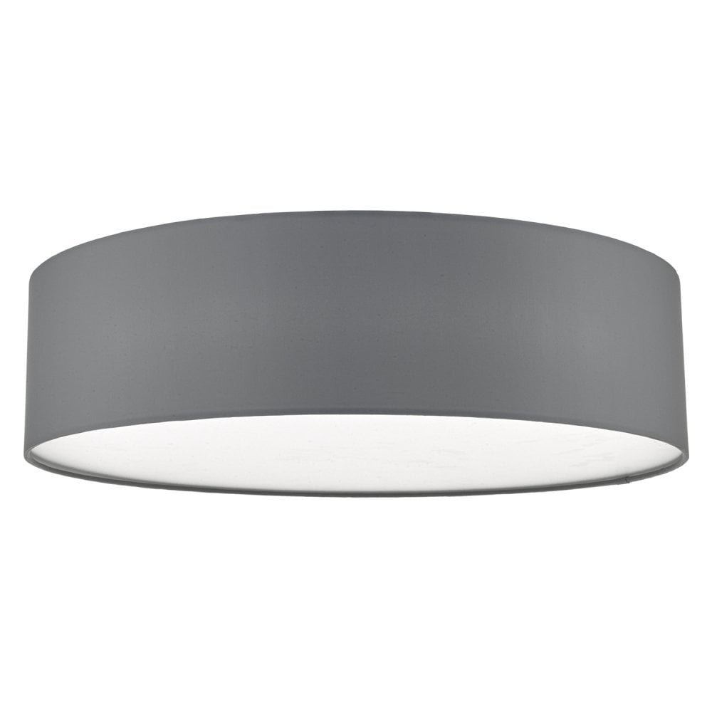 Cierro Simple Grey Smooth Fabric White Frosted Plastic Flush Drum Shade Ceiling Light