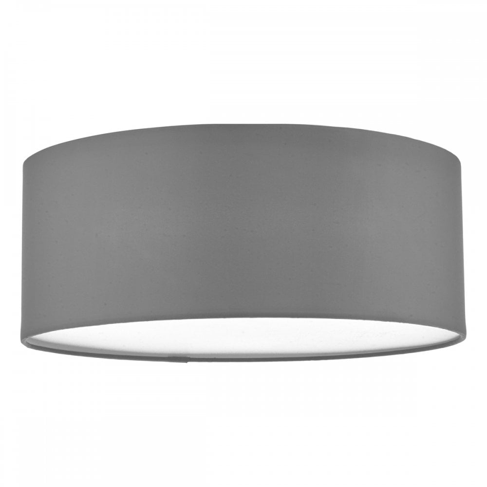 Cierro 3 Light Flush Grey Ceiling Drum Shade Fitting