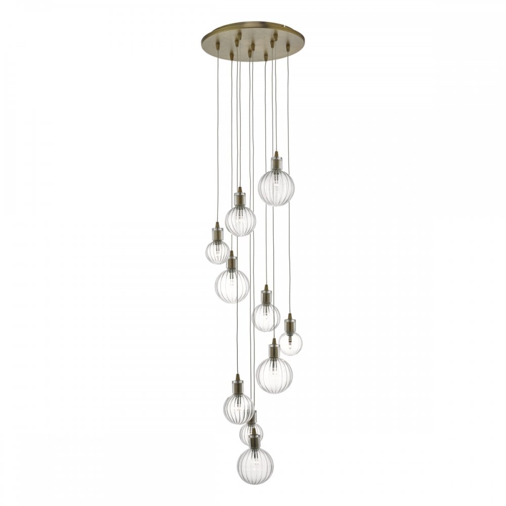 Dita 10 Light Cluster Pendant Brass & Glass