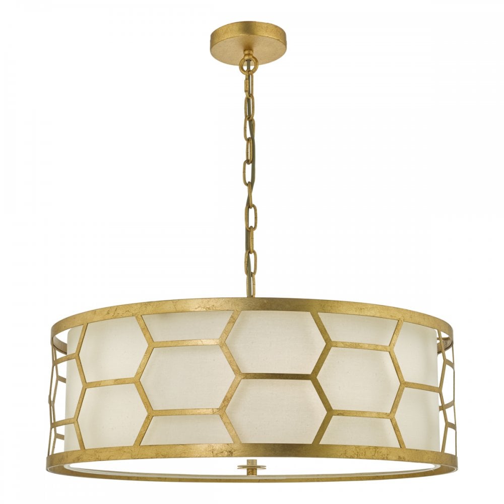 Epstein 4lt Pendant Gold With Ivory Shade & Frosted Glass Diffuser