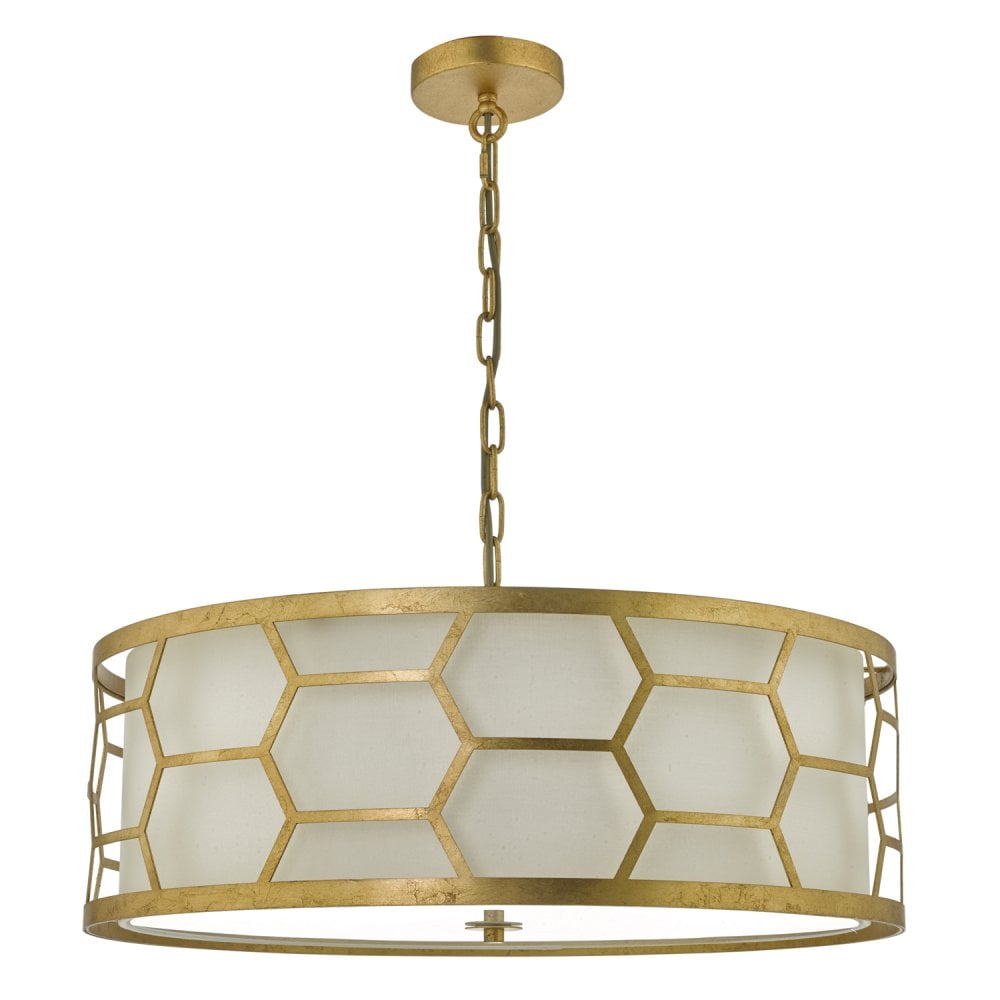 Epstein 4lt Pendant Gold With Ivory Shade & Frosted Glass Diffuser