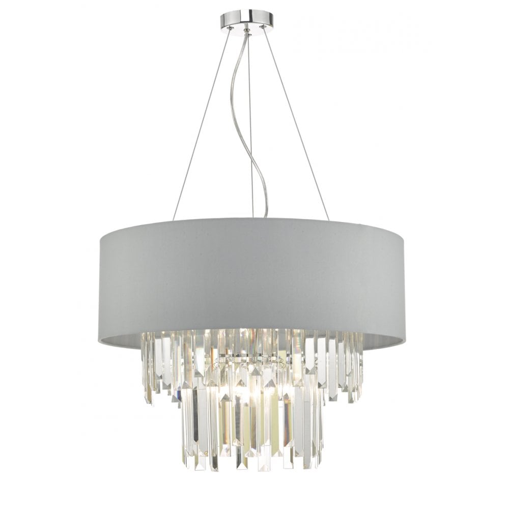 Halle 6 Light Pendant Grey & Crystal Cw Shade