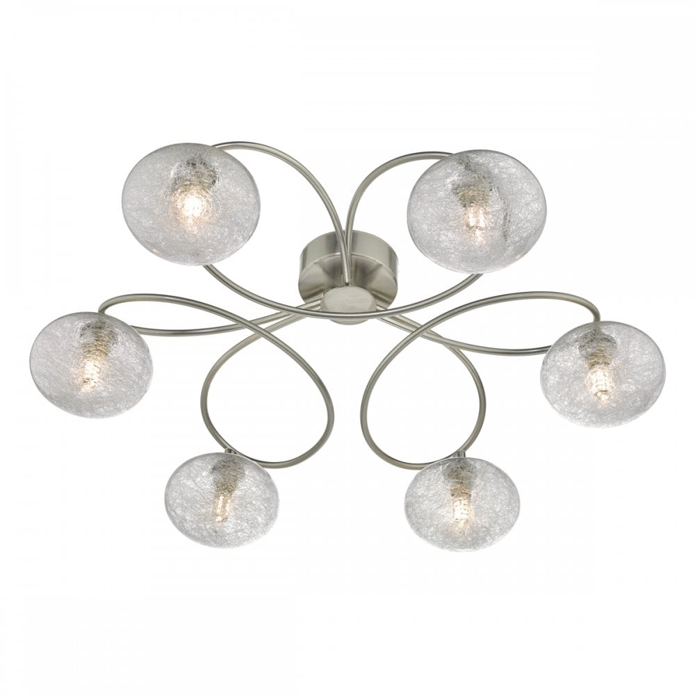 Leysha 6lt Semi Flush Satin Nickel & Glass