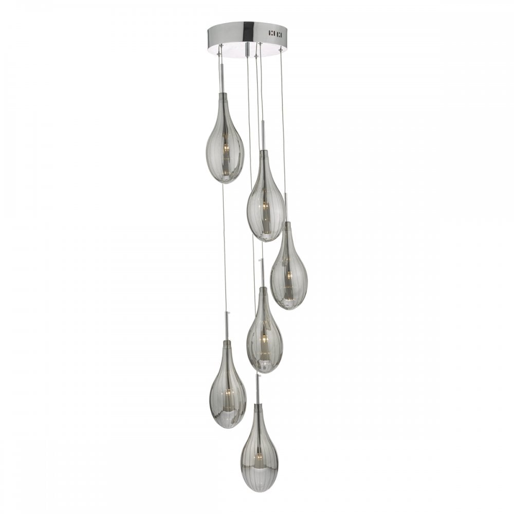 Seta 6 Light Cluster Pendant Smoked & Polished Chrome