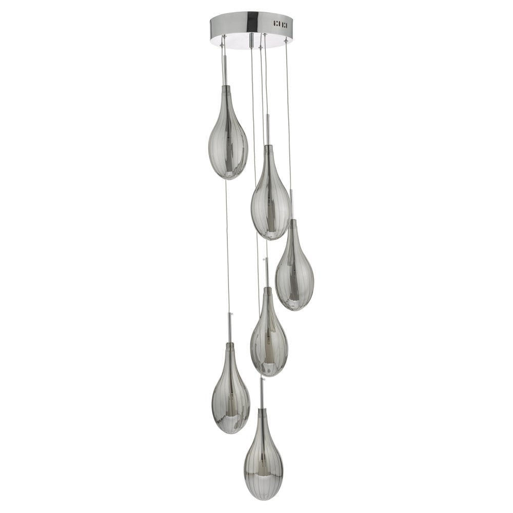 Seta 6 Light Cluster Pendant Smoked & Polished Chrome