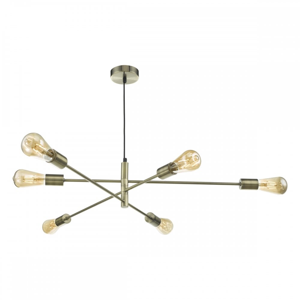 Alana Rustic 6 Bulb Vintage Pendant, Antique Brass