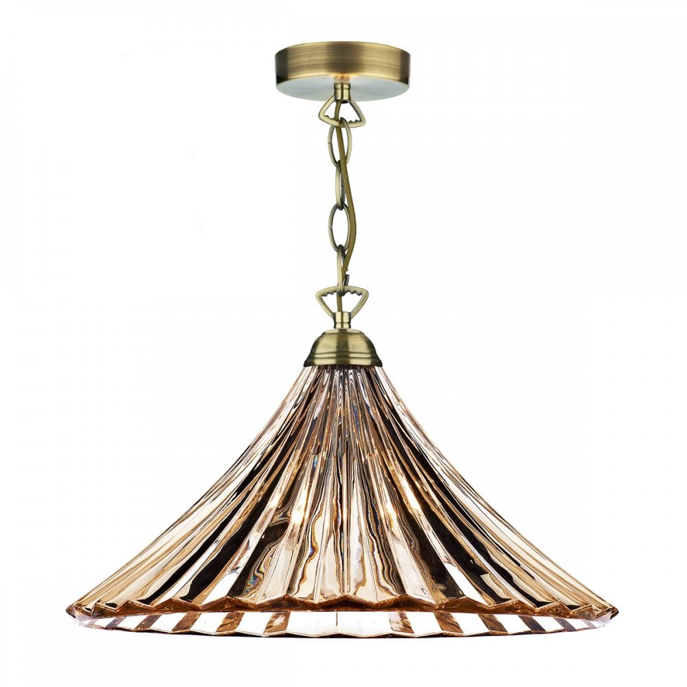 Ardeche 1 Light Large Pendant Amber Glass & Antique Brass