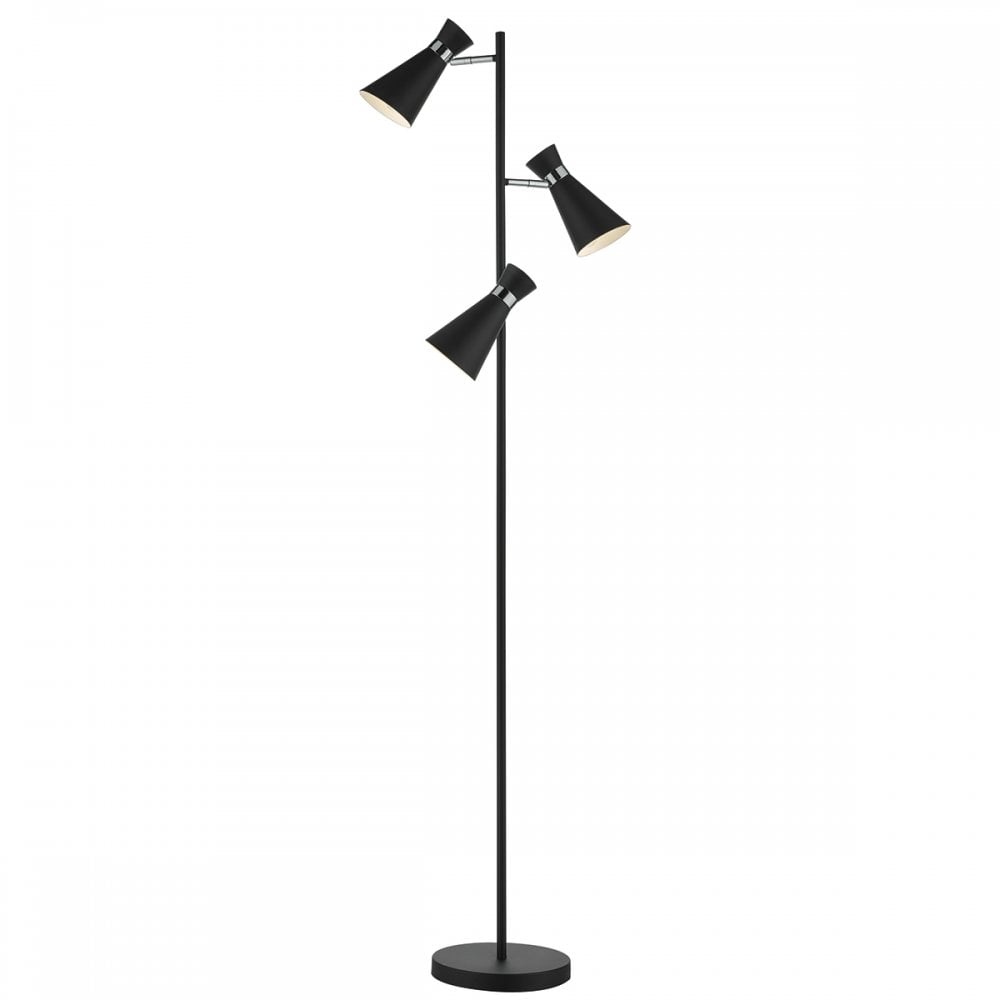 Ashworth 3 Light Floor Lamp Matt Black & Polished Chrome