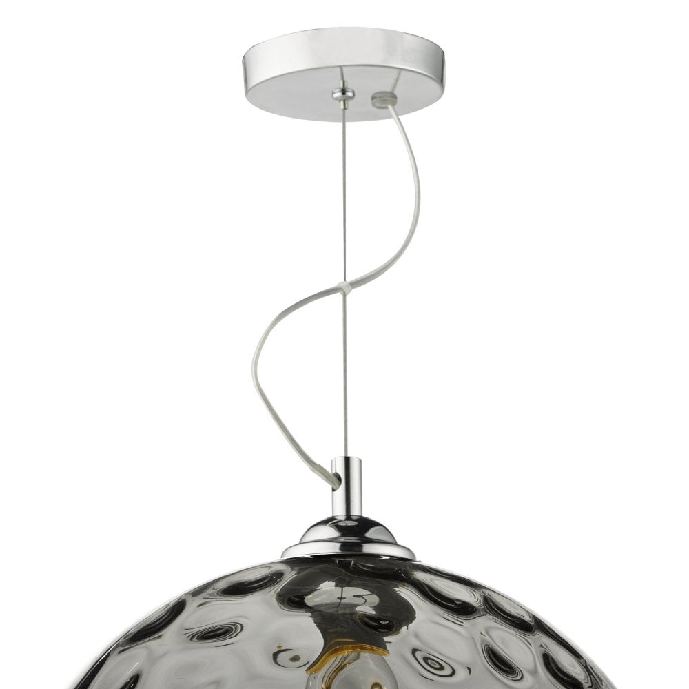 Aulax 1 Light Pendant Silver Smoked Glass With Dimple Effect